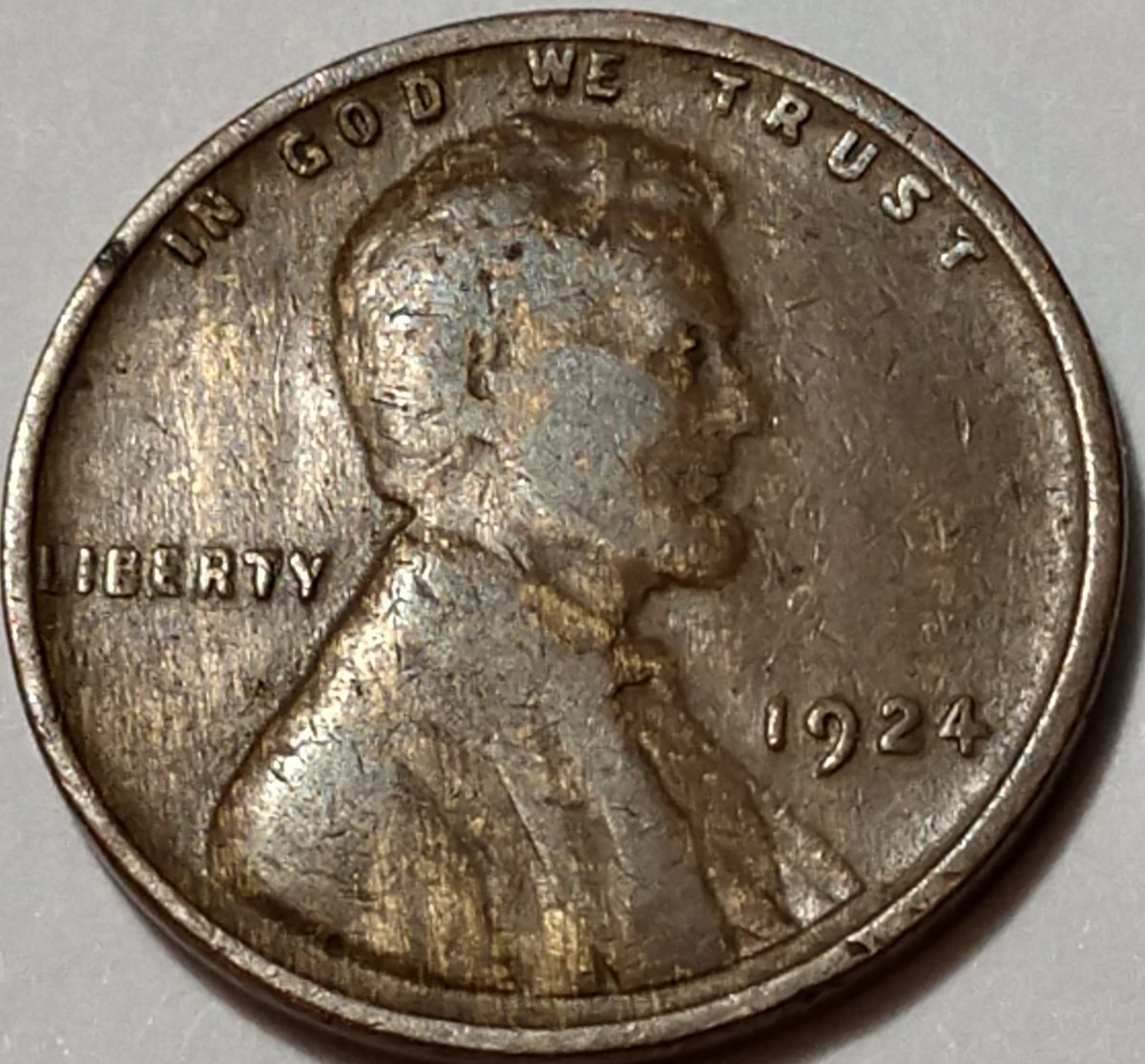 1924-P-Lincoln-Cent-Semi-Key-Date-With-Die-Crack-On-Reverse