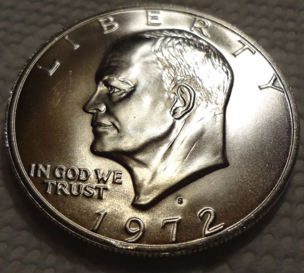 1972--S-Eisenhower-Blue-Ike-Dollar-#2...-Unc-But-Rim-Damage?