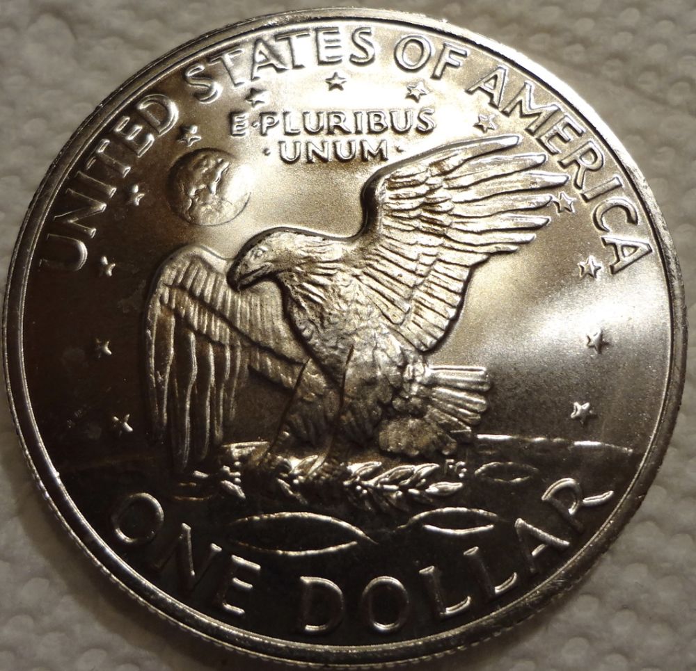 1972--S-Eisenhower-Blue-Ike-Dollar-#2...-Unc-But-Rim-Damage?