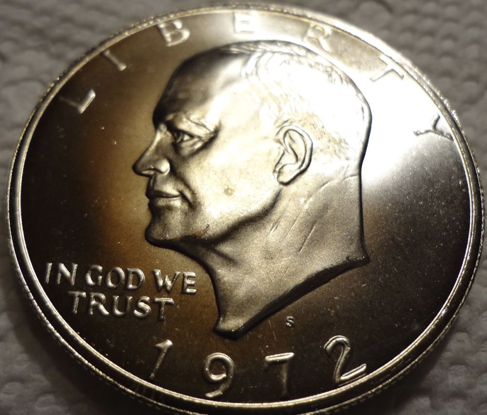 1972--S-Eisenhower-Blue-Ikes-Dollar-#3...-I-See-Spots?