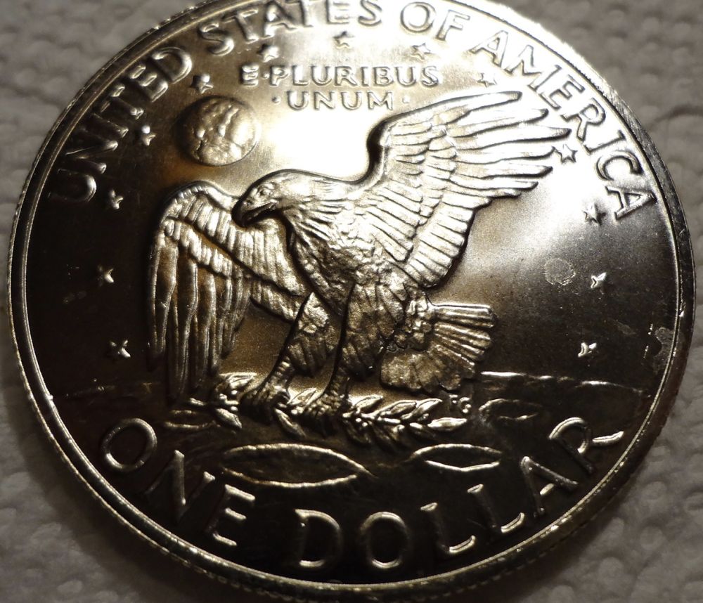 1972--S-Eisenhower-Blue-Ikes-Dollar-#3...-I-See-Spots?
