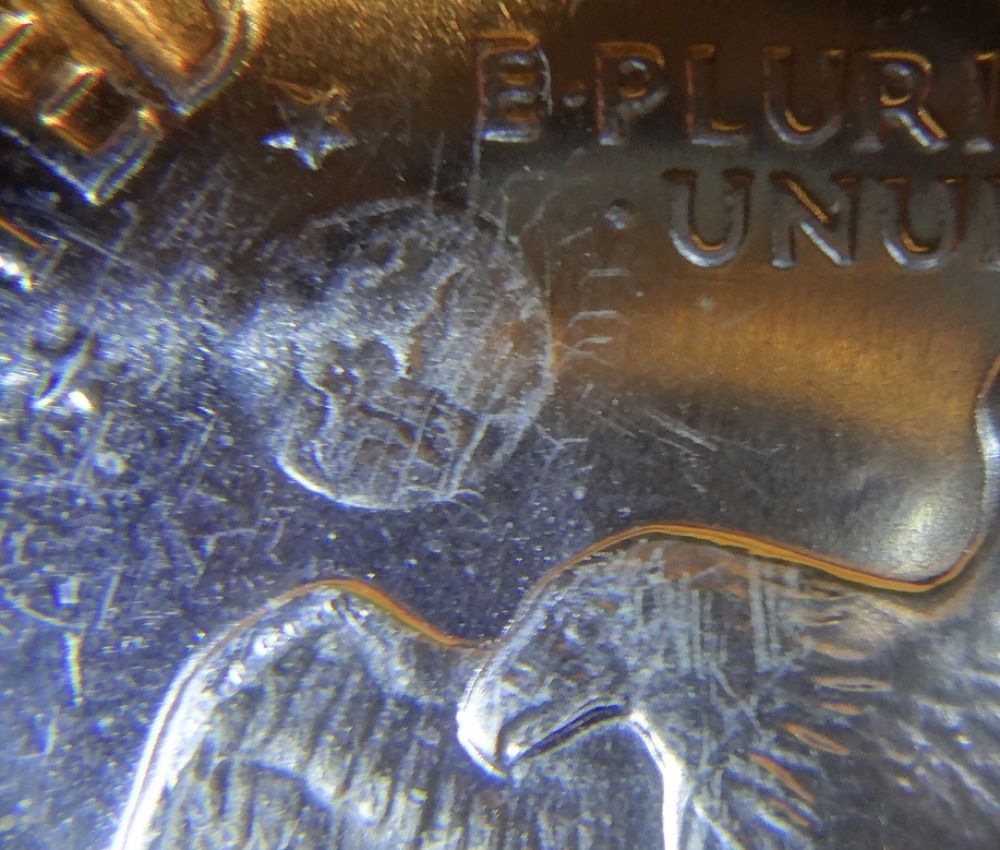 1972--S-Eisenhower-Blue-Ikes-Dollar-#3...-I-See-Spots?
