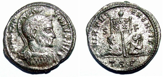 Silvered-Constantine-I-Ae-Follis,-Virtvs-Exercit