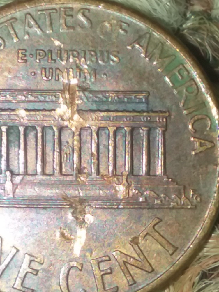 1995-D-Cent-Why-Is-My-Cent-Rainbow-Colored-And-Letters-Melted-On-Reverse?