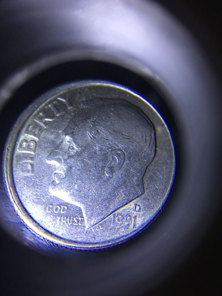 1991-D-Dime-Error-Off-Center-Front-And-Missing-Part-Of-Reverse