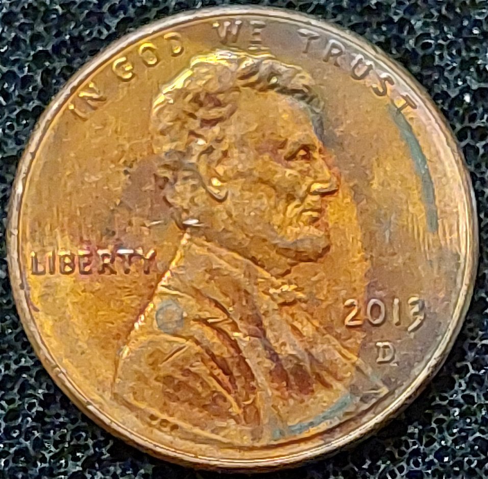 2013-D-Lincoln-Shield-Cent-With-Crazy-Toning-And-Texture.