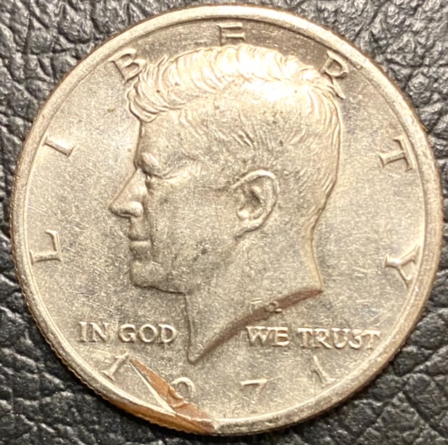 1971-Kennedy-Half-Dollar----Strike-Through-Rim-Burr?
