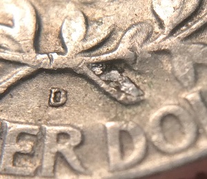 1964-D-Washington-Quarter,-Extra-Metal-Chunks-On-Reverse-Near-MM