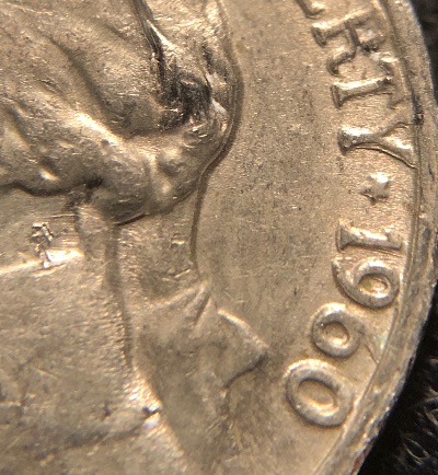 1960-Jefferson-Nickel,-Nice-Example-Of-Die-Deterioration-Doubling