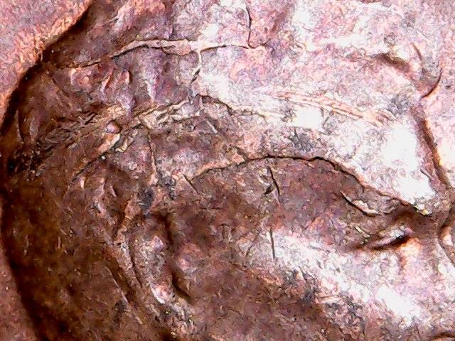 1955-P-Wheat-Cent-Lamination-Head,-Die-Chip-Possible-DDO