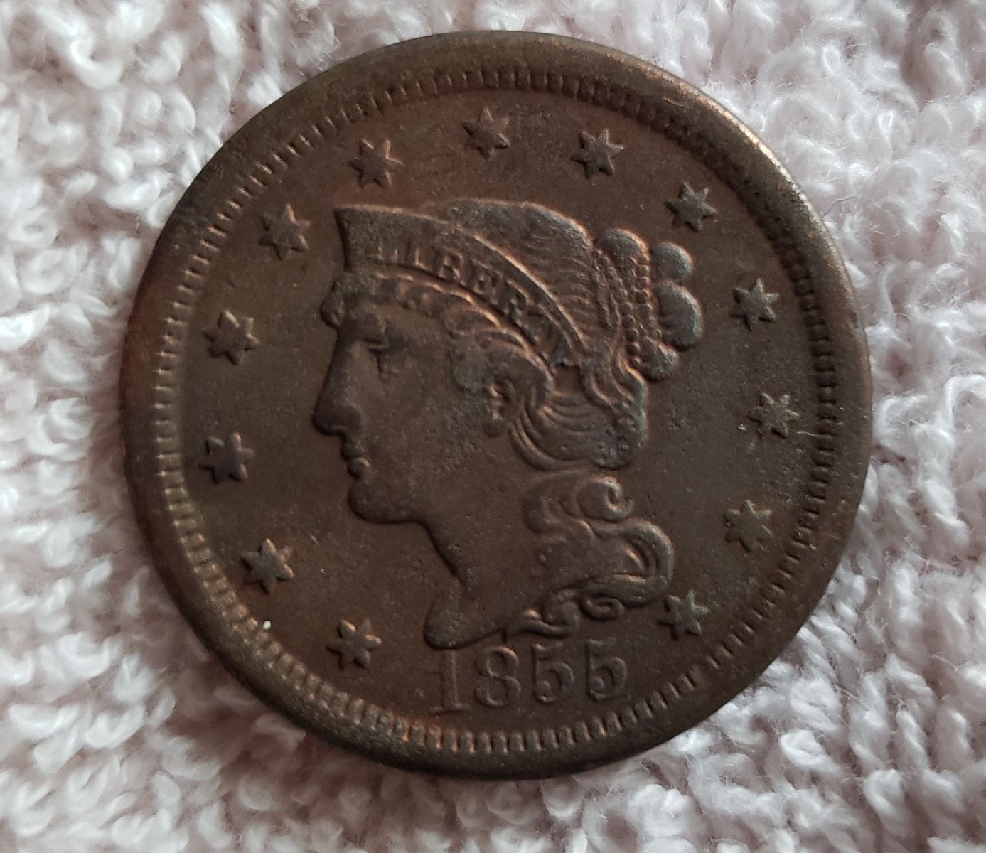 1855-Upright-5's-Large-Cent-For-Grading-Opinions