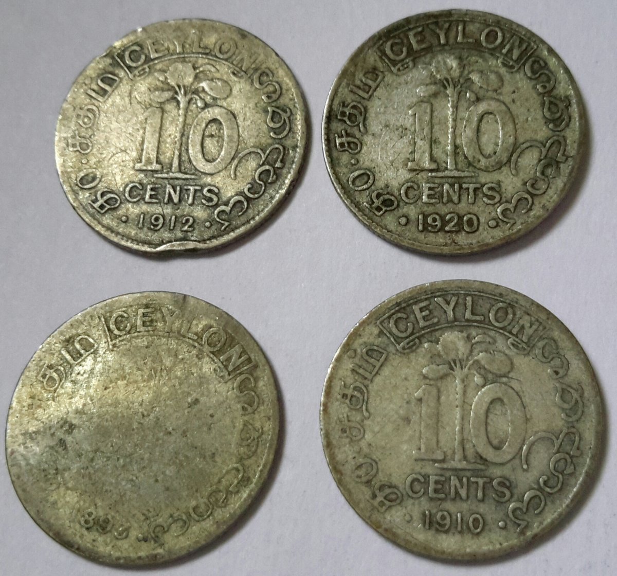 Ceylon-10-Cent-Coins-1893-To-1920