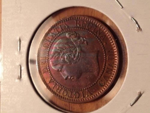 Canada-1859-Large-Cent-Red-And-Blue?--Ever-See-This?