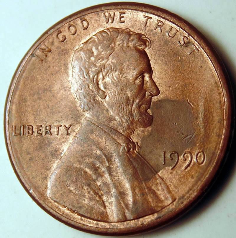 1990-Penny-With-Die-Crack-Through-Designers-Mark,-Maybe!