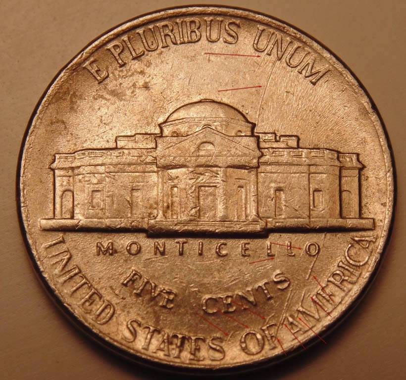 1995-Jefferson-Nickel-Lines-On-Reverse!