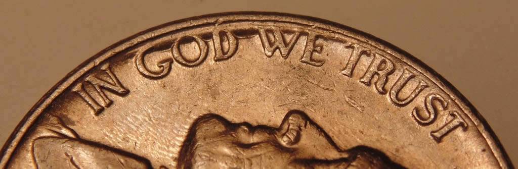 1987-P-Jefferson-Nickel,-Buldge-Under-God-We!