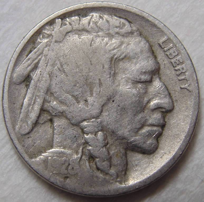 1928-Buffalo-Nickel,-Well-Placed-Hit?