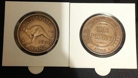 1943-Re-Strike-I-Penny-And-1934-Penny.-Help