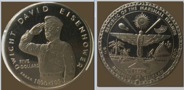 1990-Marshall-Islands-$5-Coin-Featuring-Eisenhower