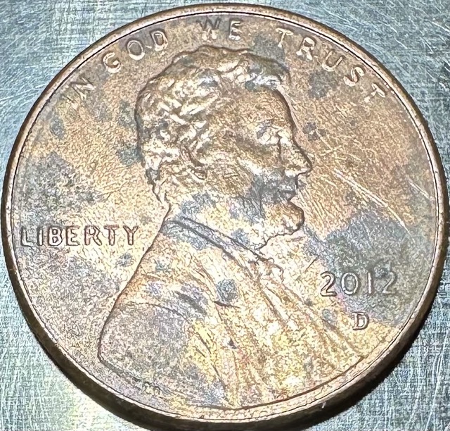 2013-D-Lincoln-Shield-Cent-Nice-Toning-And-Black-Spots-On-Reverse?