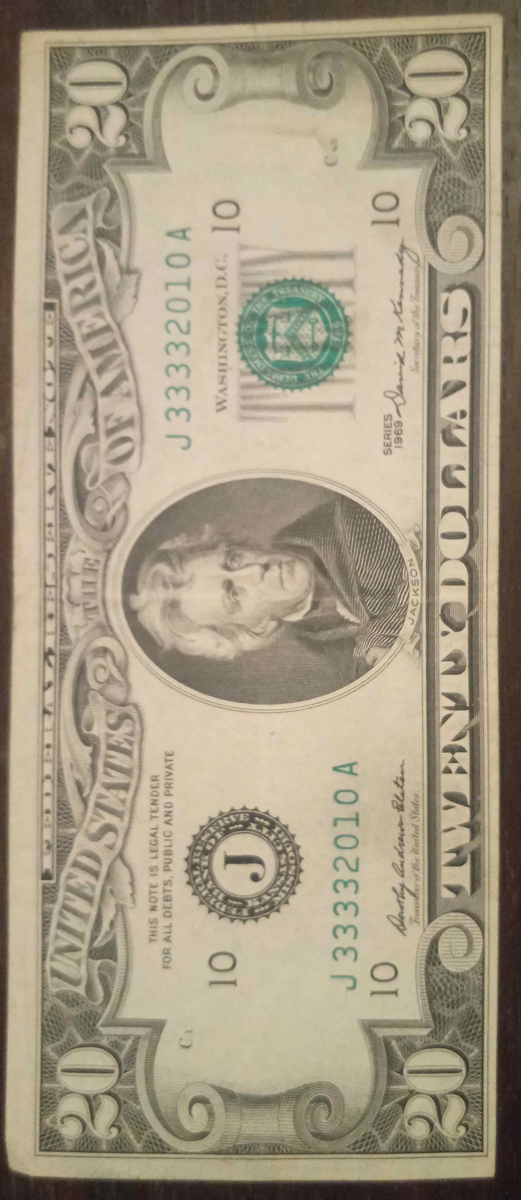 1969-$20-Cool-Serial-Number-And-Miscut--Bill