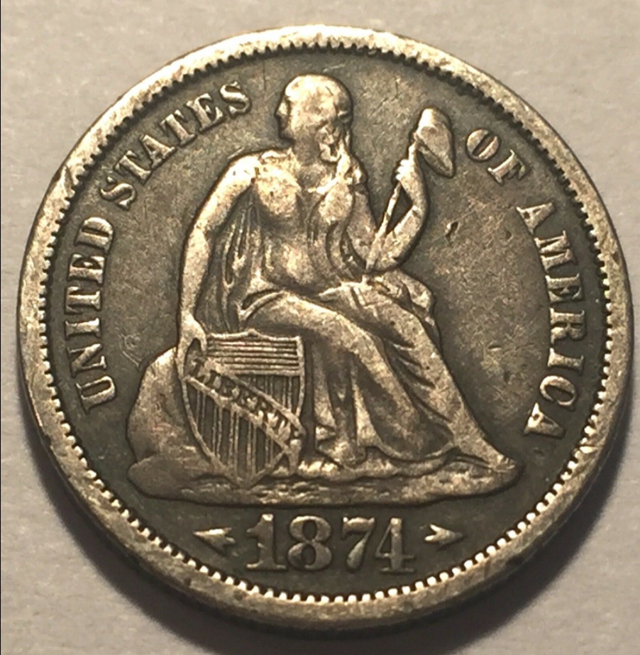1874-Seated-Liberty-Dime-To-Grade
