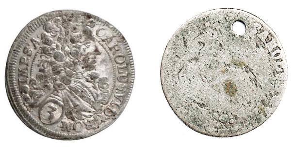 Extremely-Worn-Silver-Coin---Carolus-?-Id:-Early-18th-Century-3-Kreuzer-Of-Bohemia