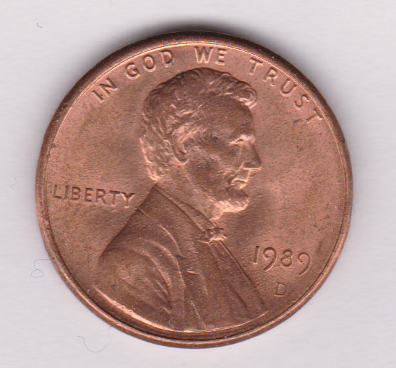 1989-D-Lincoln-Penny-D-Weak-/-Thin