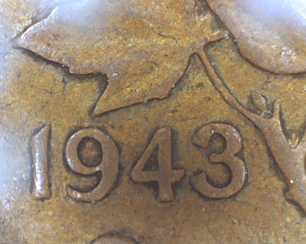 1943-Canadian-Cent---Flaw-Planchet-Above-The-C-Of-Cents