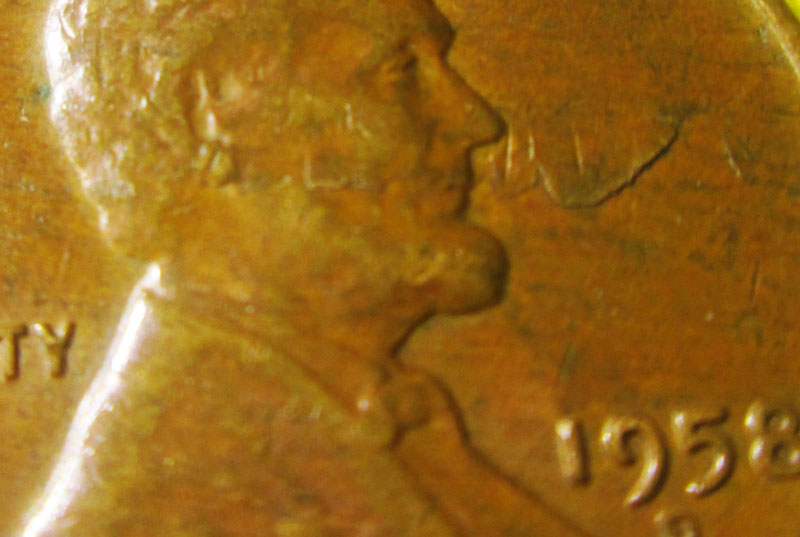 1958-D-Lincoln-Wheat-Cent-W/-Odd-Lamination-Strikethru-?