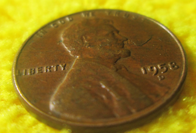 1958-D-Lincoln-Wheat-Cent-W/-Odd-Lamination-Strikethru-?