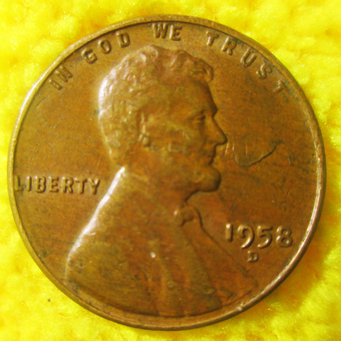 1958-D-Lincoln-Wheat-Cent-W/-Odd-Lamination-Strikethru-?