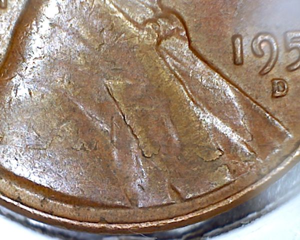 1958-D-Lincoln-Wheat-Cent-W/-Odd-Lamination-Strikethru-?