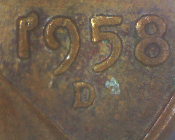 1958-D-Lincoln-Wheat-Cent-W/-Die-Chip-?-On-1