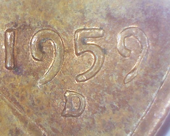 1959-D-Lincoln-Memorial-Cent-D/D/D-Southwest-&-Tilted