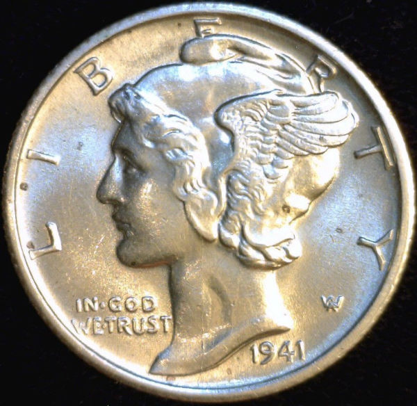 1941-S-Mercury-Dime----Struck-Through-?---Die-Crack