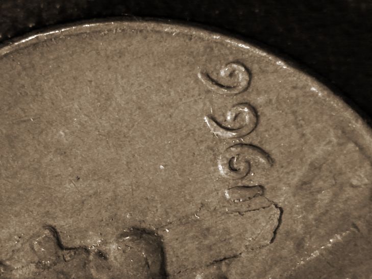 1966-P-Lincoln-Cent-Off-Center-With-Lamination-Peel