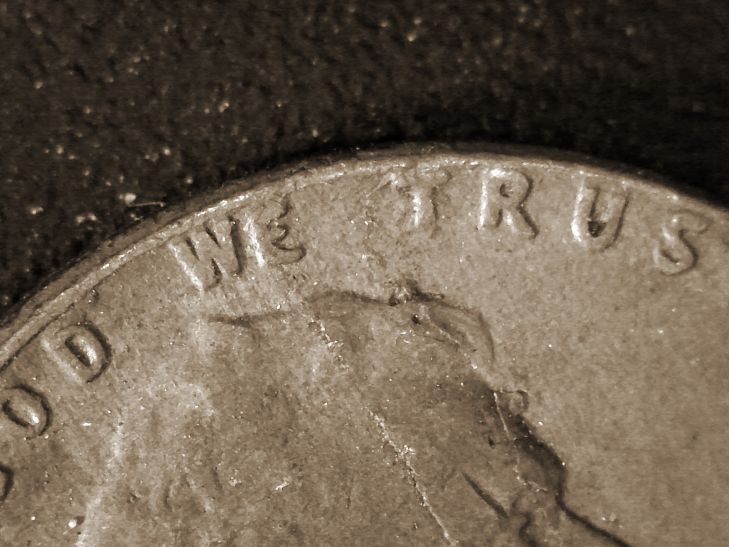 1966-P-Lincoln-Cent-Off-Center-With-Lamination-Peel