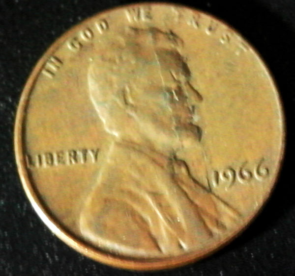 1966-P-Lincoln-Cent-Off-Center-With-Lamination-Peel