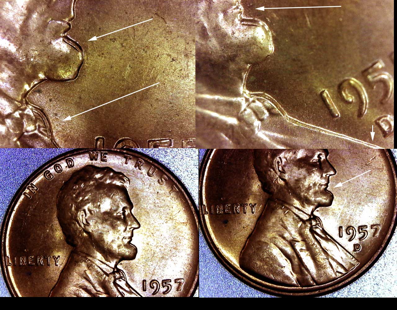 1957-D-Lincoln-Cent-With-Weird-Chin-&-Bow-Tie