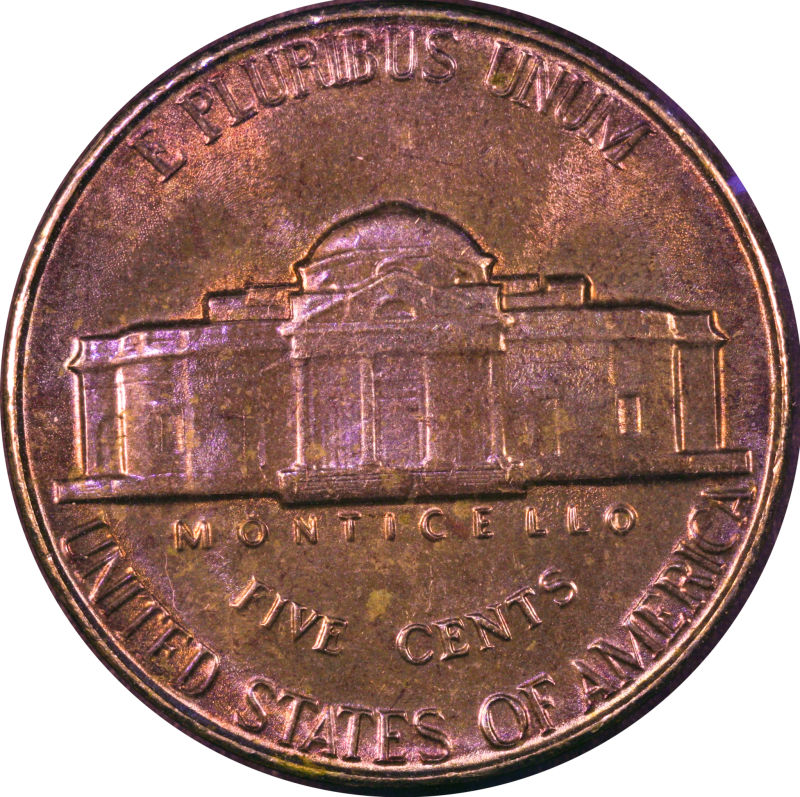 Purple,-Red-&-Yellow-Toned-1954-P-Jefferson-Nickel