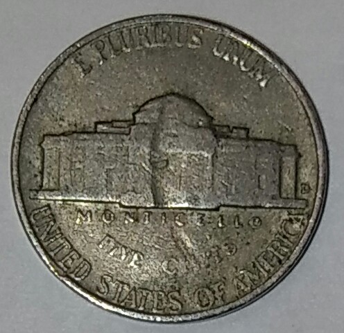 1959-D-Jefferson-Nickle-..does-Anyone-Know-What-Dented-The-Reverse-Side-?