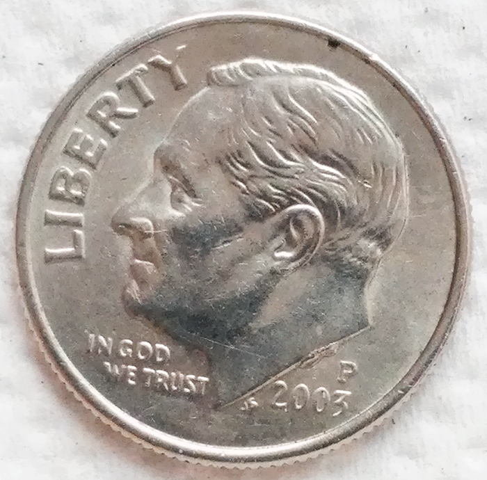 2003-P-Dime--With-Die-Chip-On-Neck-And-Ear