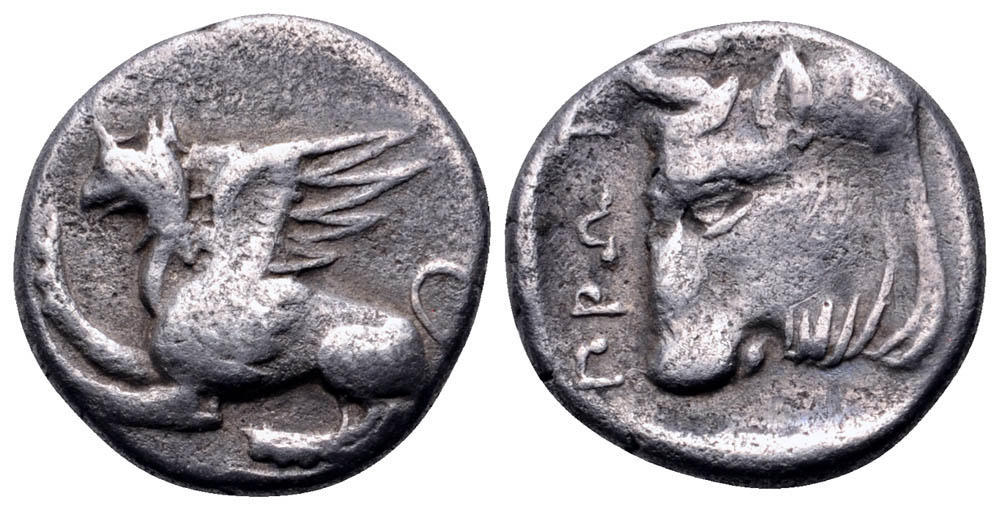 Unknown-Greek:-Gryphon-And-Man-Headed-Bull