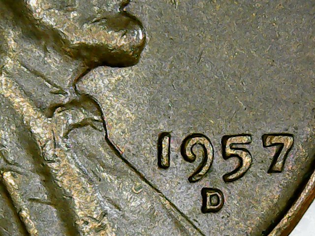 1957-D-LWC,-Die-Crack-From-Chin-To-Date.