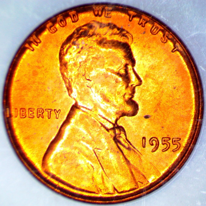 1955-Cent-In-Case-MS-67-Red