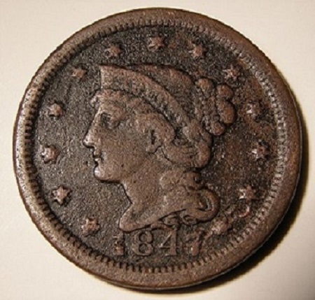 Low-Grade-1847-N-23-Large-Cent-With-Unique-7?