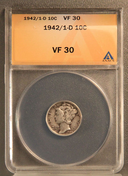 1942-D-Over-1-Mercury-Dime-W/ANACS-Grade