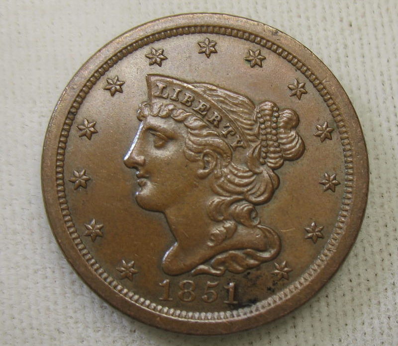 1851-Braided-Hair-Half-Cent-For-Grading
