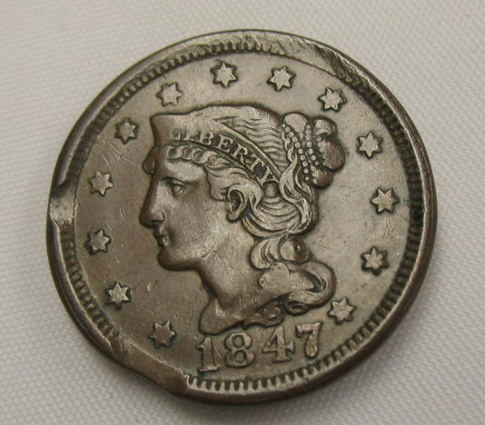 1847-Large-Cent,-PMD-Or-Strike/Planchet-Defect?